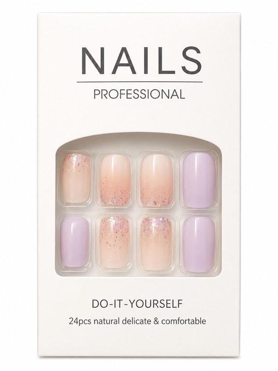 Other - Lavender & Nude Glitter Press-On Nails | Short Square | Glossy | Reusable | 24pc